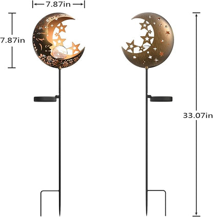 Moon Solar Lights Outdoor Garden Decorative Star Solar Lantern with Warm Light Waterproof Metal Outdoor Decoration for Patio, Pathway or Yard Garden Decor