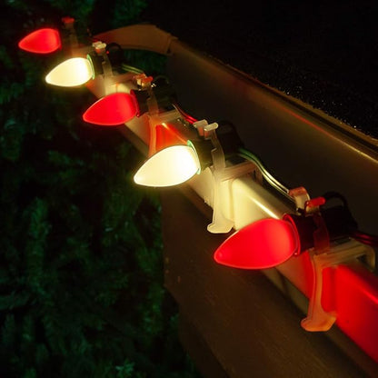 Wintergreen Lighting Opticore LED Commercial C7 Red & Warm White Christmas Lights Vintage Style with Smooth Opaque Finish, Heavy Duty Outdoor Bulbs with 18 Gauge Green Wire (100 Lights, 100 ft)
