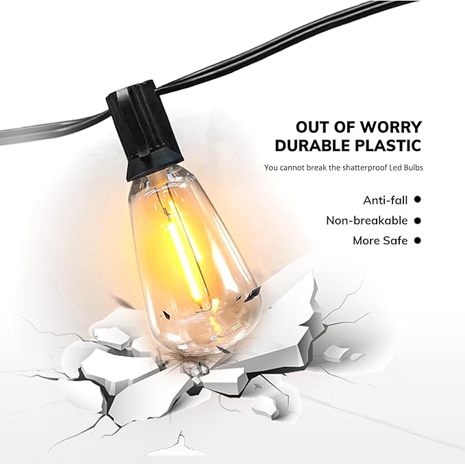 100FT LED Outdoor String Lights, Waterproof Patio Lights with 50+2 Edison Shatterproof Bulbs, Outside Hanging | Lumora