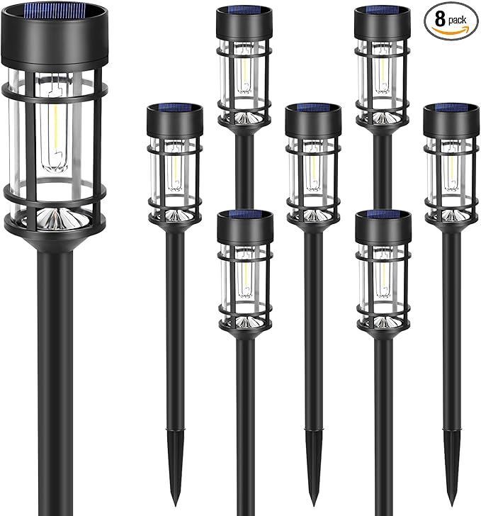Solar Pathway Lights| Outdoor Garden Lights | Waterproof & Weather-Resistant | Energy-Efficient with High Transparency Glass | Durable & Elegant Design| High Impact Resistance| Pack of 8