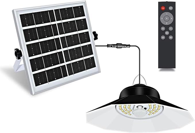 Solar Light Outdoor Indoor with 3 Color 4 Brightness Modes Work Day and Night Solar Powered Pendant Lights for Shed Garage Yard,Single