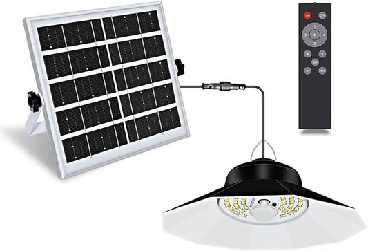 Solar Light Outdoor Indoor with 3 Color 4 Brightness Modes Work Day and Night Solar Powered Pendant Lights for Shed Garage Yard,Single