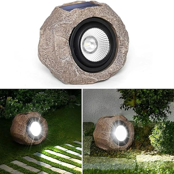 Solar Rock Lights Outdoor, IP65 Waterproof Solar Landscape Spotlights with Auto On Off, Stone Look Garden Lights for Yard, Pathway, Lawn, Patio and Outdoor Decor