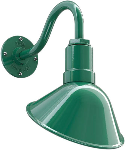 Steel Lighting Co. Venice Store Sign Light | for Outdoor Restaurant Accent Wall | 9 inch Dome | 11 inch Gooseneck | Made in America | Green Exterior/White Interior