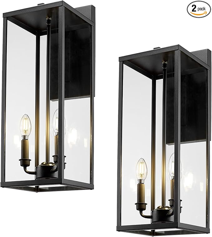 Bestshared Large Outdoor Wall Sconce, 24'' Modern Black Outdoor Wall Lantern, 3-Light Clear Glass Porch Light | Lumora