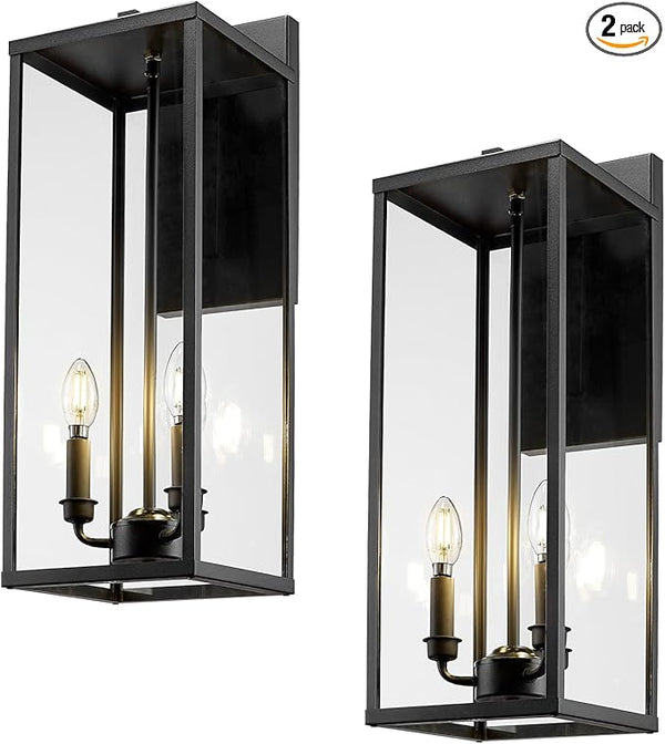 Bestshared Large Outdoor Wall Sconce, 24'' Modern Black Outdoor Wall Lantern, 3-Light Clear Glass Porch Light | Lumora
