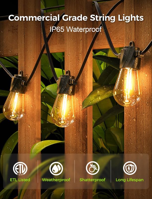 XMCOSY+ 96Ft Outdoor String Lights - LED Waterproof Patio Lights with 32 Edison Bulbs, Dimmable Hanging String Lights for Outside, Porch, Yard, House