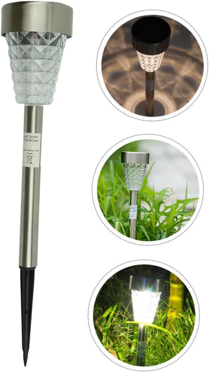 Toyvian Solar Garden Path Lights Waterproof Outdoor Stainless Steel LED Lawn Yard Landscape Lamps Solar Powered Ground Inserting Lights for Patio and Garden