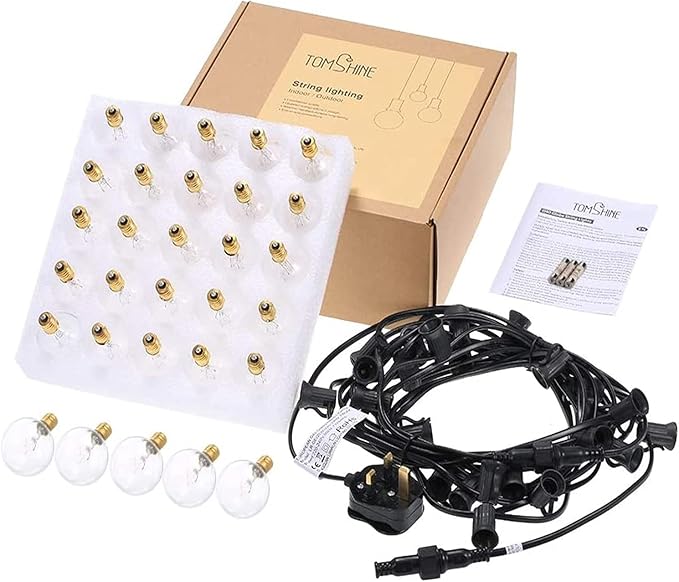 Outdoor String Lights Mains Powered Festoon Lighting 25FT G40 IP44 for Indoor & Outdoor Backyard Patio Cafe Garden Party Decoration Warm White Tomshine