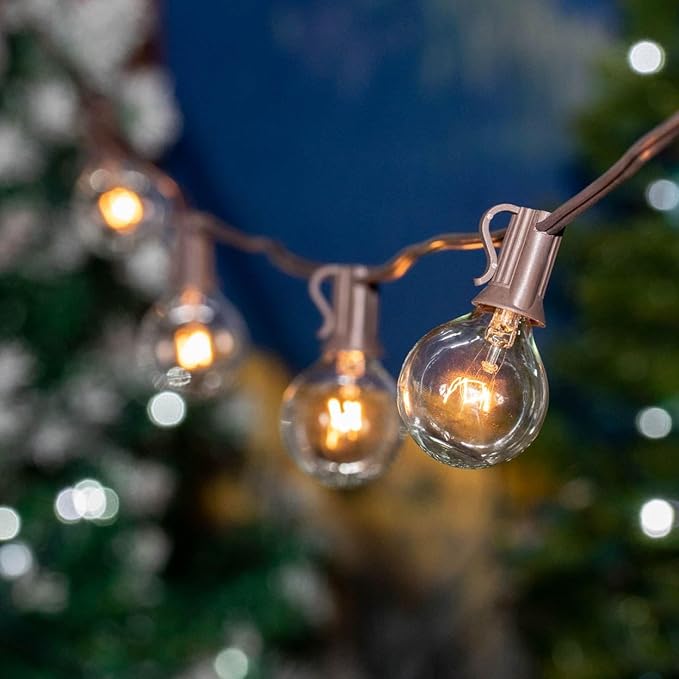 G40 Patio String Lights with 25 Clear Globe Bulbs - Hanging Garden String Lights - Vintage Backyard Patio Lights | Lumora