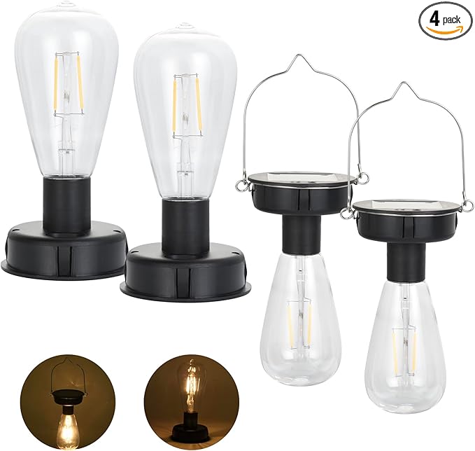 ELUTENG 4 Pack Solar Hanging Lights Replacement Top with Bulb 3.15 Inch Solar Light Replacement Top Part with Bulbs Waterproof Solar Lantern Accessories Tools for DIY Outdoor Lanterns