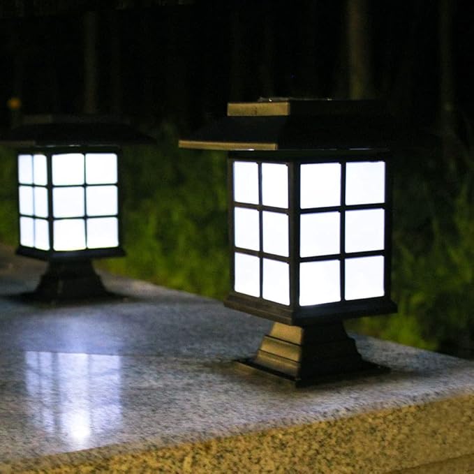 Outdoor Table Column Lantern Solar Pathway Light, 2pcs IP65 Garden Landscape Lawn Lamp Waterproof Deck Yard Pedestal Lights, Gate Pillar Lighting Fixture Doorpost Lamps
