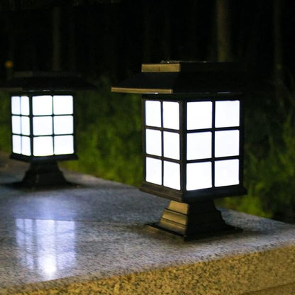 Outdoor Table Column Lantern Solar Pathway Light, 2pcs IP65 Garden Landscape Lawn Lamp Waterproof Deck Yard Pedestal Lights, Gate Pillar Lighting Fixture Doorpost Lamps