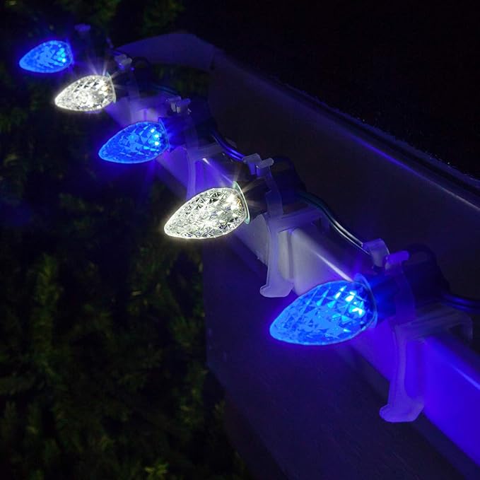 Wintergreen Lighting C7 OptiCore Blue and White Outdoor Christmas Lights - Commercial Grade Cool White and Blue LED | Lumora