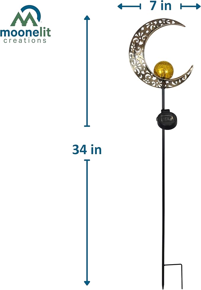 MCSSMOON Solar LED Crescent Moon Garden Light – Waterproof Metal Stake with Crackled Glass - Outdoor Path Light | Lumora
