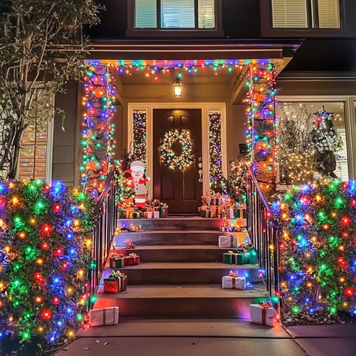 JMEXSUSS 200 LED Christmas Net Lights Plug in, 8 Modes 9.8ft x 6.6ft Net Lights Outdoor Mesh Light, Waterproof Bush Light for Outside Garden Lawn Yard (Multicolor)
