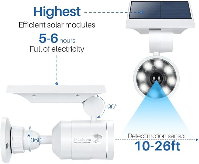 Motion Sensor Outdoor Solar Lights Waterproof Aluminum alloy(Not plastic) Solar Spot Lights, Solar Motion Detector Lights for Outside Patio Porch Wall Driveway Garden, 100-Week FREE Refund/Replacement