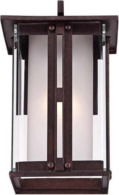 Franklin Iron Works Fallbrook Rustic Farmhouse Outdoor Wall Light Fixture Bronze Steel 11 3/4" Clear Frosted Double Glass for Exterior House Porch Patio Outside Deck Garage Front Door Garden Home