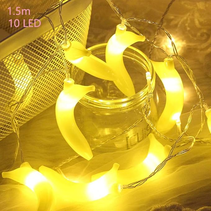 Fruit String Lights Battery Powered Indoor Outdoor Lighting Lamp Strawberry/Grape/Watermelon/Lemon/Banana for Wedding Home Birthday Garden Yard Patio Party Decorations (Banana)