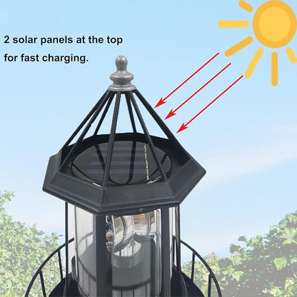 LED Solar Powered Lighthouse, 360 Degree Rotating Lighthouse Lamp, IP66 Waterproof LED Solar Lights Towers Statue for Outdoor Garden Pathway Patio(Black)