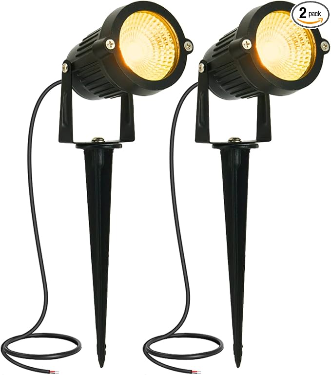 LED Landscape Spotlights Low Voltage 5W 12V 24V Garden Pathway Lights Waterproof IP66 Warm White Walls Trees Flags Outdoor Landscape Lights with Stakes(2P)