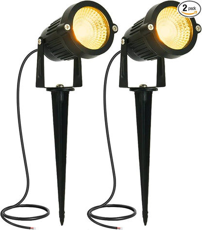 LED Landscape Spotlights Low Voltage 5W 12V 24V Garden Pathway Lights Waterproof IP66 Warm White Walls Trees Flags Outdoor Landscape Lights with Stakes(2P)