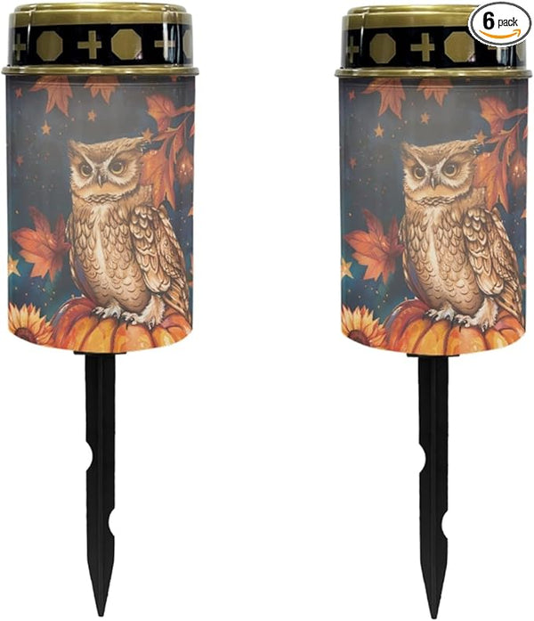 Autumn Fall Owl Solar Garden Lights Outdoor Waterproof Thanksgiving Decor Set of 6,Solar Stake Lights for Yard | Lumora