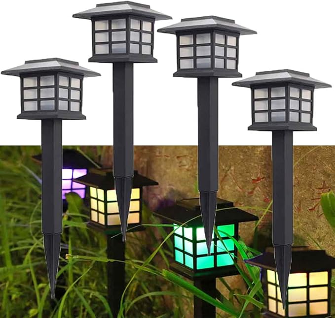 Waterproof Led Solar Lawn Lights Outdoor- Solar Garden Lights - Solar Pathway Lights- Landscape Lights Path Lights for Patio/Lawn/Yard/Landscape Gift Multicolor-4 Pack