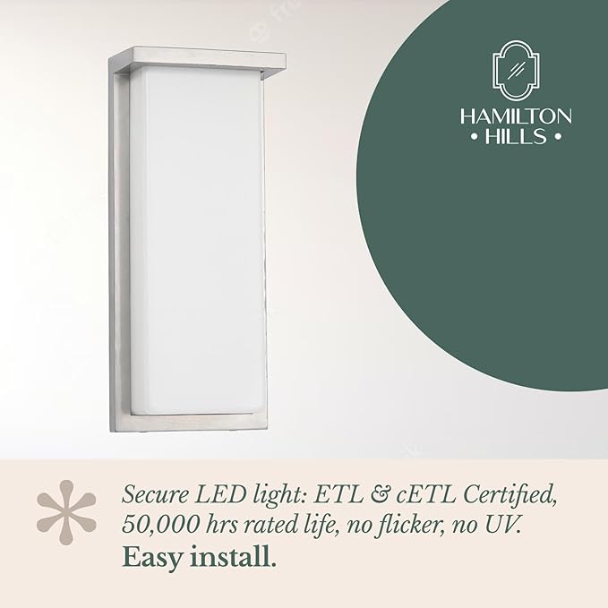 Hamilton Hills 14 Inch Silver Squared Flush Mount Outdoor Light Fixture | Modern Front Door Exterior Light 3000K | Lumora