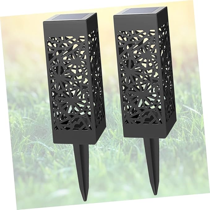 Garneck 2pcs Hollow Solar Lawn Lights Outdoor Garden Stake Lamps Warm/White Light Waterproof Landscape Lighting for Pathway Yard and Driveway