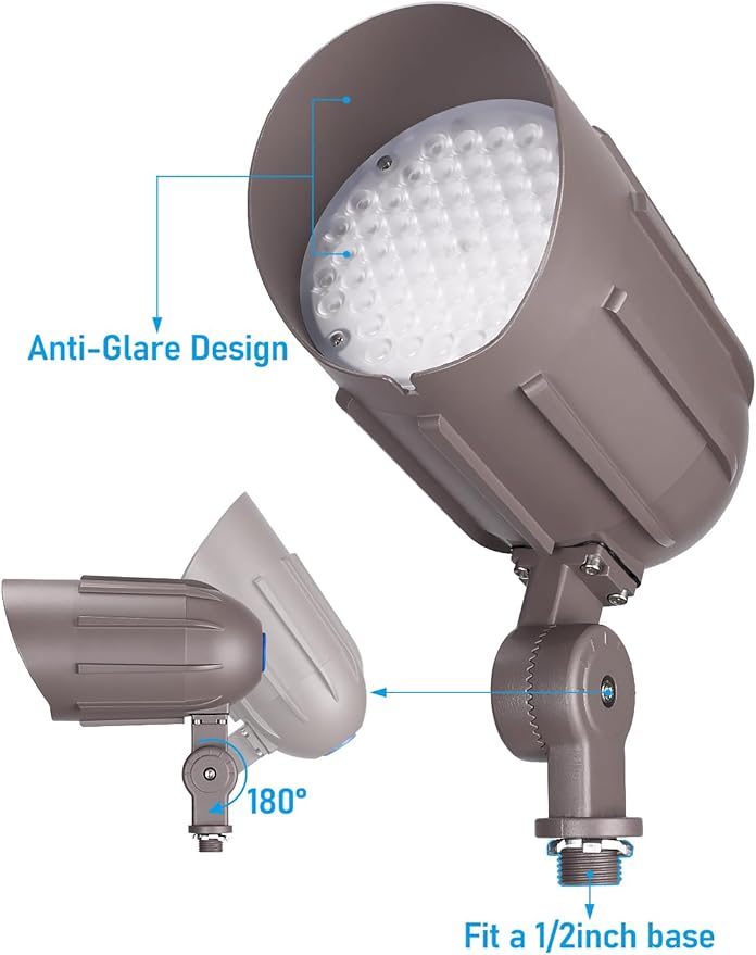 LEONLITE 3CCT Bullet Flood Light with Knuckle Mount, 30W/20W/12W Selectable - Outdoor Security Flood Light | Lumora