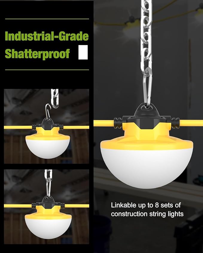 100FT 3Prong Construction String Lights 16000LM 130W Industrial LED String Work Lights, IP65 Waterproof 18AWG Wire | Lumora