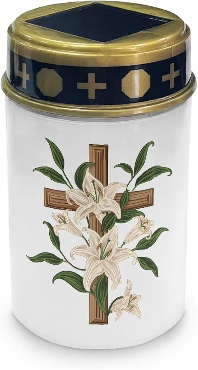 White Lily Cemetery Solar Lights for Grave Cross Solar Lights Grave Decorations for Cemetery Dad with Floral Solar Garden Landscape, Path Stake Lights
