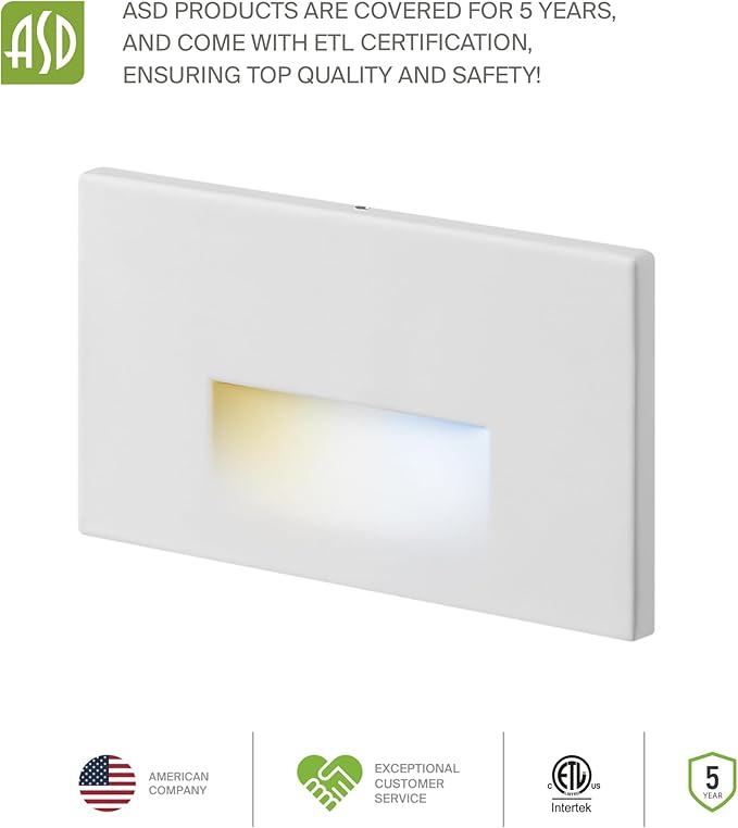 ASD LED Recessed Step Light Fixture, Outdoor & Indoor Stair Tread Lighting | 3CCT, Motion Sensor, Waterproof, ETL | Lumora