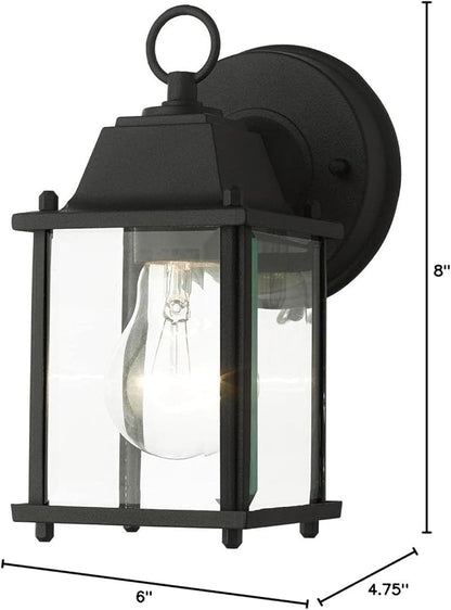 Livex Lighting 7506-14 Frontenac Traditional 1-Light Outdoor Wall Lantern with Clear Beveled Glass Shades, 8" x 4.75" x 8", Black