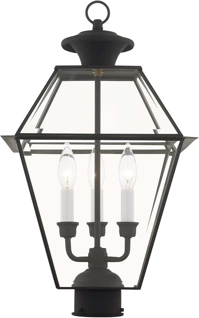 Livex Lighting 2384-04 Westover 3 Light Outdoor Black Finish Solid Brass Wall Lantern with Clear Beveled Glass, 22" x 12" x 22"