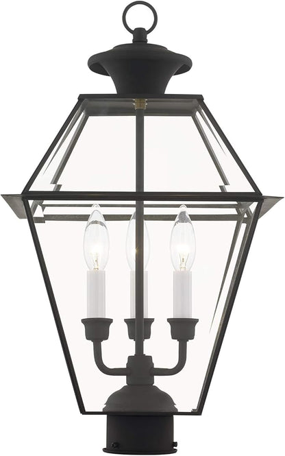 Livex Lighting 2384-04 Westover 3 Light Outdoor Black Finish Solid Brass Wall Lantern with Clear Beveled Glass, 22" x 12" x 22"