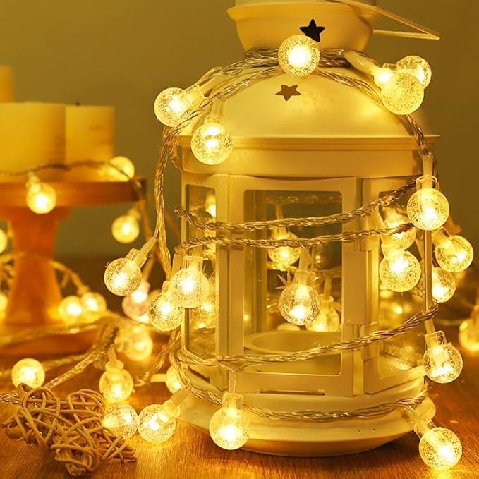 Festival Lights, Battery Powered Fairy Lights 33ft 80LED, Outdoor Waterproof String Lights with Remote, 8 Modes for Indoor, Garden, Patio, Camping, Xmas Decor (Warm Crystal Ball D)