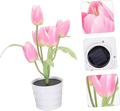 Solar Flower Light Outdoor Tulip Decor Charming Solar Garden Lights for Pathways Lovely Flower Pot Accent for Lawn Decoration
