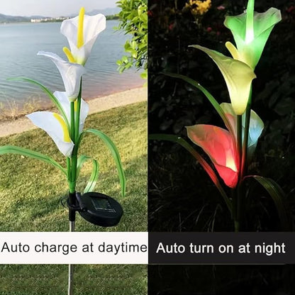 Aolyty Solar Garden Lights Outdoor Multi-Color Changing LED Solar Calla Lily Light IP65 Waterpoof Flower Lights for Patio, Garden, Lawn, Yard Pathway Decorative (White, 2 Pack)
