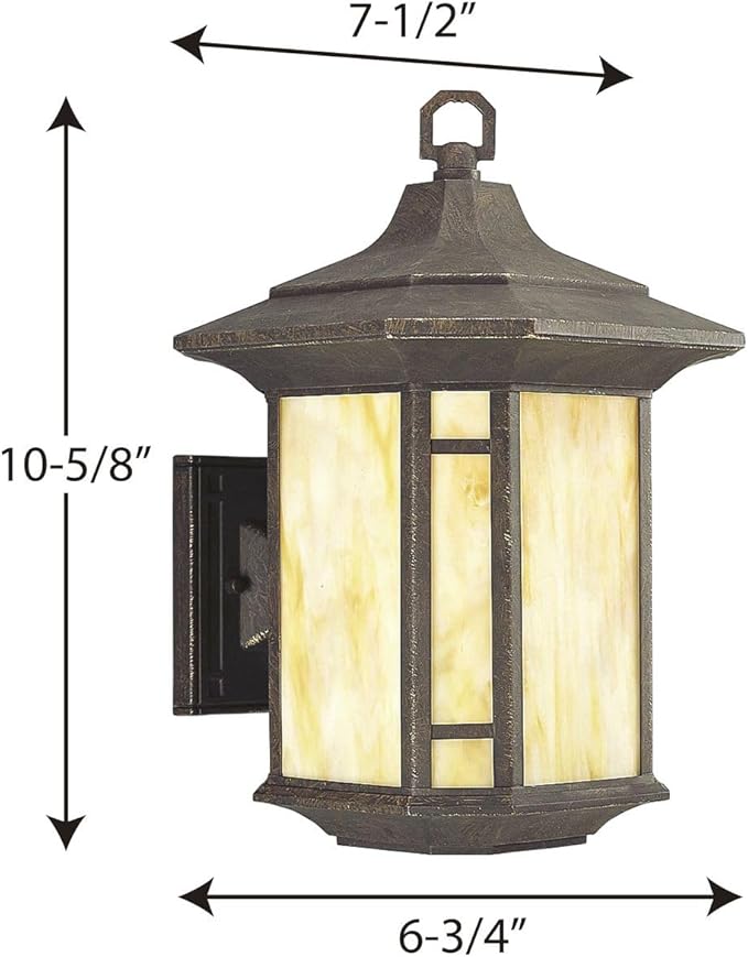 Progress Lighting Arts and Crafts Collection 1-Light Honey Art Glass Craftsman Outdoor Large Wall Lantern Light Weathered Bronze
