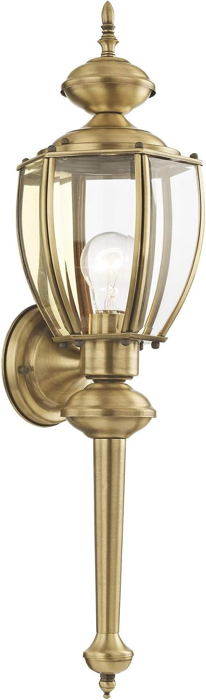 Livex Lighting 2112-01 Basics 1 Light AB Outdoor Wall Lantern, Antique Brass, 7"W x 25.25"H