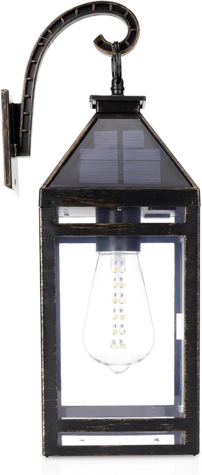 Techko STL-238 Portable Hanging Lantern with Hanger-Amber or White Solar Light, LED Edison Bulb