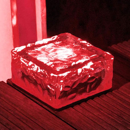 Solar Glass Brick Lights, LED Brick Lights for Garden Landscape Path, Ice Cube Rocks Solar Lamp,Red