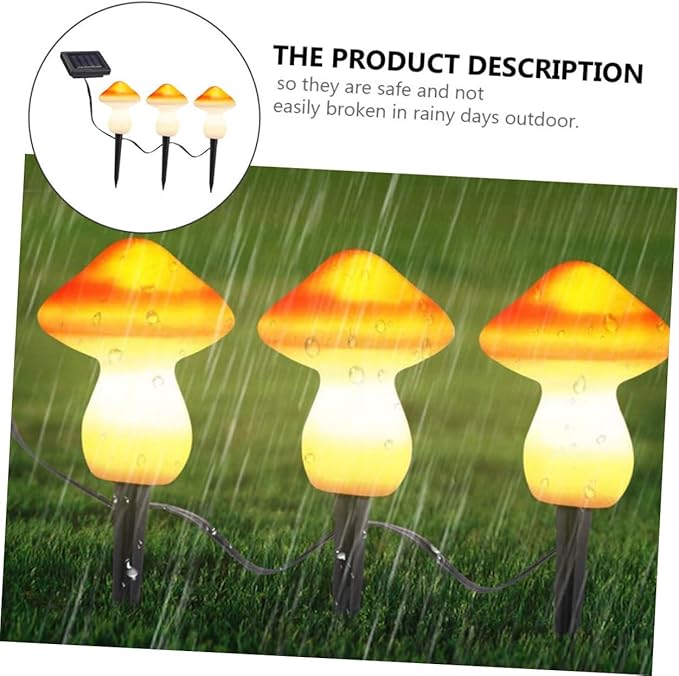 Hemoton Solar Powered Outdoor Garden Lights Led Mushroom Stake Lamp Auto-dimming Solar Pathway Light