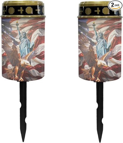US Flag Eagle Cemetery Lights - Solar Powered Outdoor Garden & Landscape Lights - Waterproof, Fairylights