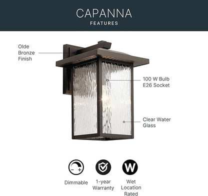 Kichler Capanna 16" Outdoor Wall Light in Olde Bronze®, 1-Light Exterior Wall Sconce Porch Light with Clear Water Glass, (16" H x 10.5"), 49926OZ