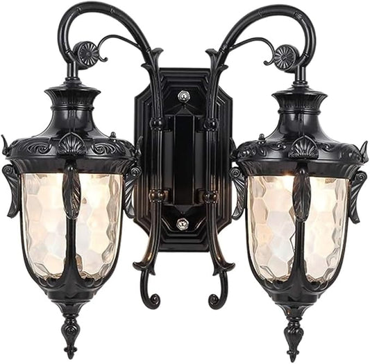 European Waterproof Outdoor Wall Light,2-Heads AlumiExpression artistique m Metal Victoria Sconce,E26 Minimalist Villa Courtyard Terrace Garden Exter l s Lantern Lamp,Gate Balcony Corrido