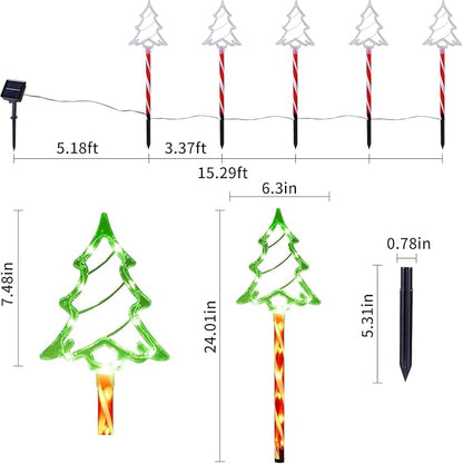 10 in 1 Solar Fantasy Christmas Tree Lights and Garden Ground Stake Lights, Holiday Decoration Lights Led Garden Stake Light for Walkway Yard Lawn Porch Courtyards Terraces Sidewalks Paths Decor