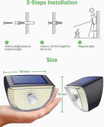 Solar Lights Outdoor 200 LED with 3 Lighting Modes, Solar Motion Sensor Lights, IP65 Waterproof Solar Powered Lights, 270° Wide Angle, for Garden Patio Yard Fence Deck, WHPG005AB,Black (6 Pack)